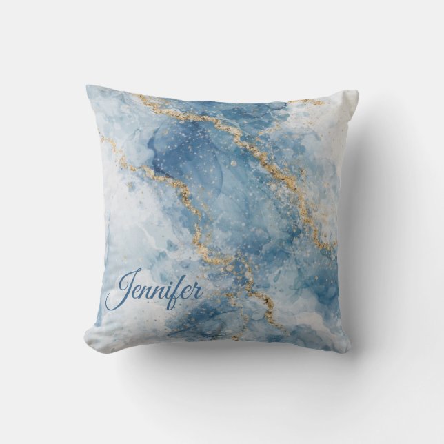 Elegant Blue Gold Glitter Abstract Flow            Cushion (Front)
