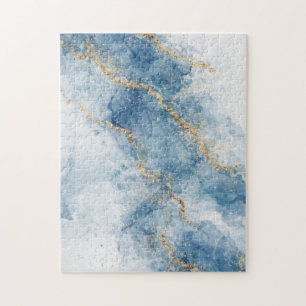 Elegant Blue Gold Glitter Abstract Flow            Jigsaw Puzzle