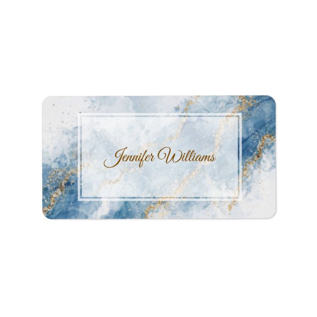 Elegant Blue Gold Glitter Abstract Flow            Label (Front)
