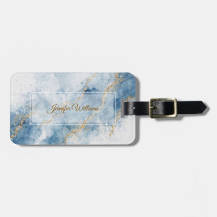 Elegant Blue Gold Glitter Abstract Flow            Luggage Tag