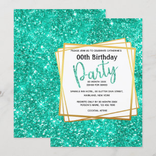 Elegant blue gold glitter birthday age party invitation