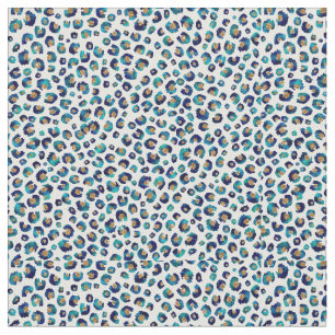 Elegant Blue Gold Glitter Leopard Animal Print Fabric
