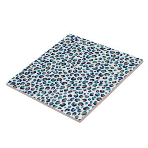 Elegant Blue Gold Glitter Leopard Animal Print Tile