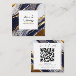 Elegant Blue Gold Glitter QR Code Abstract Marble Square Business Card