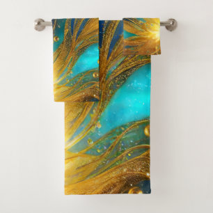 Elegant Blue Gold Gold Burst Bathroom Towel Set