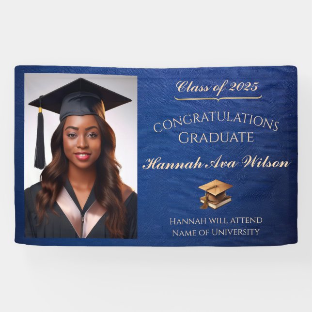Elegant Blue & Gold Graduation Banner (Horizontal)