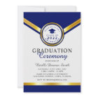 Elegant Blue Gold Graduation Ceremony Invitation
