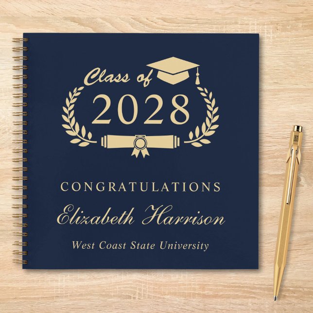 Elegant Blue Gold Graduation Party Guest Book (Creator Uploaded)