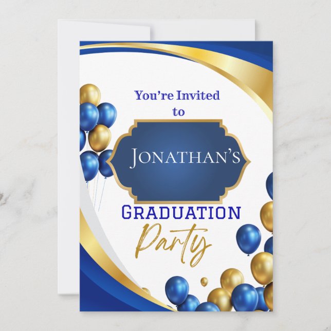 Elegant Blue & Gold Graduation Party Invitation  (Front)