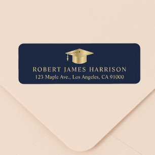 Elegant Blue Gold Graduation Return Address