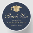Elegant Blue Gold Graduation Thank You