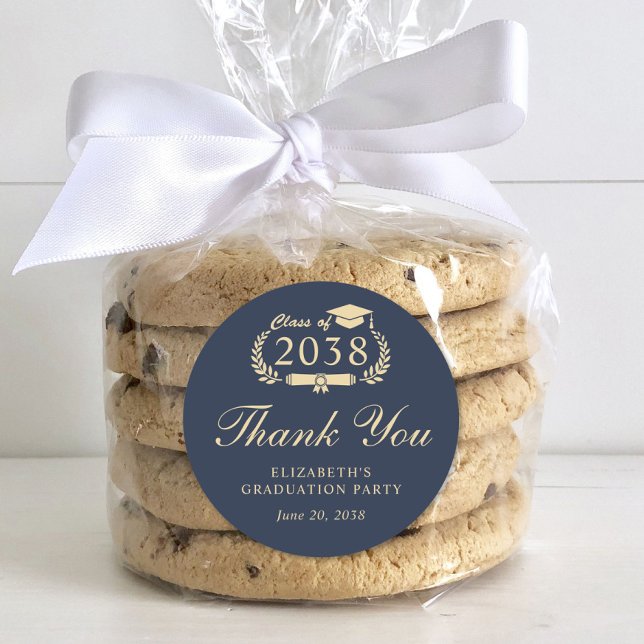 Elegant Blue Gold Graduation Thank You Classic Round Sticker (Creator Uploaded)
