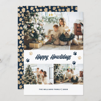 Elegant Blue Gold Happy Howlidays Photo Holiday Card
