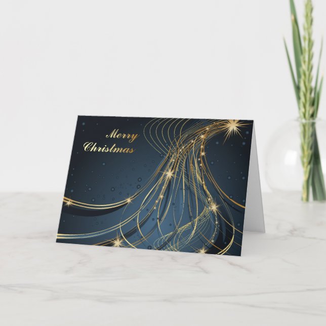 Elegant Blue & Gold Holiday Card (Front)