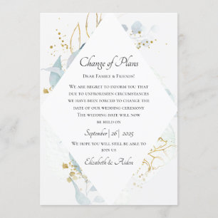 Elegant Blue Gold(imitation) Watercolor Wedding Invitation