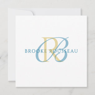 Elegant Blue Gold Initial Monogram Card