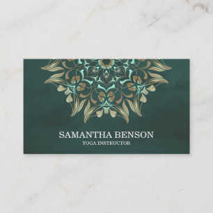 Elegant Blue & Gold Lotus Yoga Instructor Business Business Card