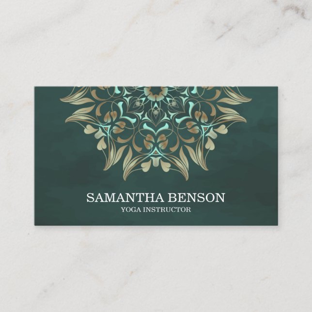 Elegant Blue & Gold Lotus Yoga Instructor Business Business Card (Front)