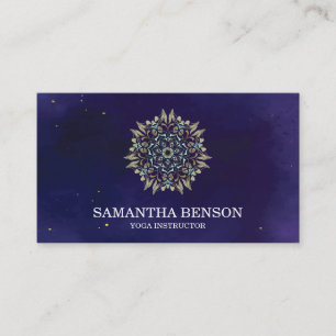 Elegant Blue & Gold Lotus Yoga Instructor Business Card