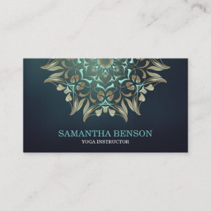 Elegant Blue & Gold Lotus Yoga Instructor Business Card