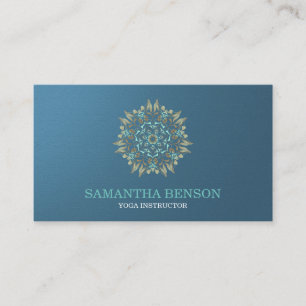 Elegant Blue & Gold Lotus Yoga Instructor Business Card