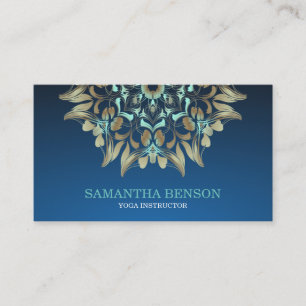 Elegant Blue & Gold Lotus Yoga Instructor Business Card