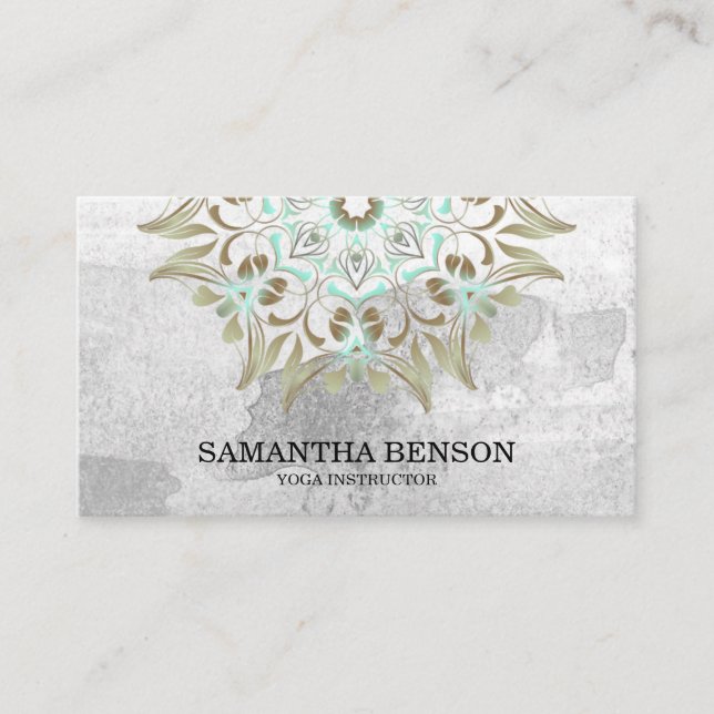 Elegant Blue & Gold Lotus Yoga Instructor Business Card (Front)
