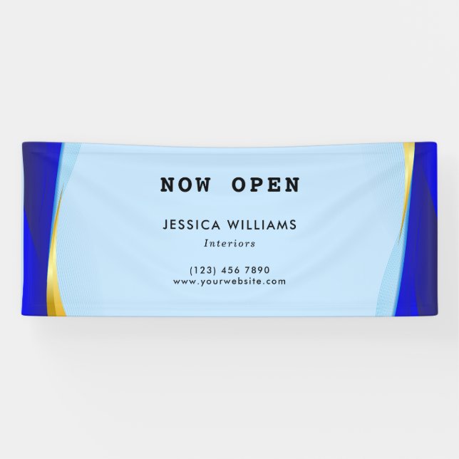 Elegant Blue Gold Luxury Designer Logo Business Banner (Horizontal)