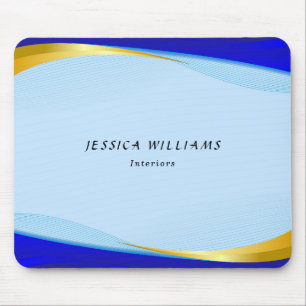 Elegant Blue Gold Luxury Designer Logo Business Mouse Mat