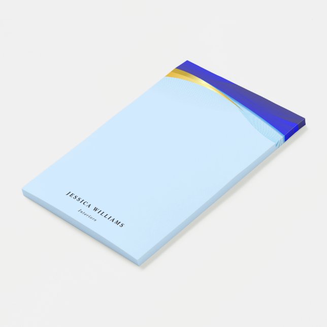 Elegant Blue Gold Luxury Designer Logo Business Post-it Notes (Angled)