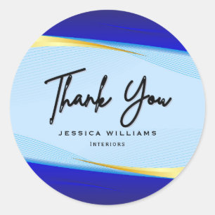 Elegant Blue Gold Luxury Designer Logo Classic Round Sticker