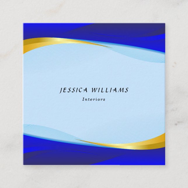 Elegant Blue Gold Luxury Designer Logo Square Busi Square Business Card (Front)
