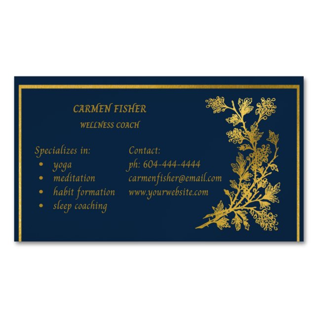 Elegant Blue & Gold Magnetic Business Card (Front)