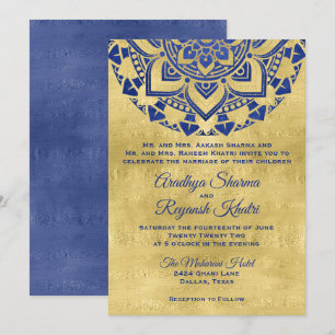 Elegant Blue Gold Mandala Indian Wedding  Invitation