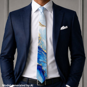 Elegant Blue Gold Marble Tie