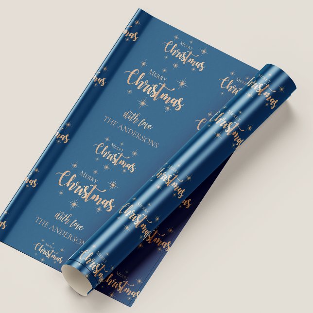 Elegant Blue Gold Merry Christmas Quote Gift Wrapping Paper Sheet (Elegant Blue Gold Merry Christmas Quote Gift Wrapping Paper Sheets)