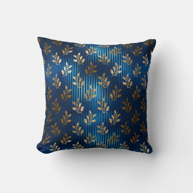 Elegant Blue Gold Mistletoe Gold Glitter Chic Cushion (Front)