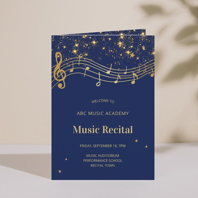 Elegant Blue Gold Music Recital Program Invitation (Elegant Blue Gold Music Recital Program)