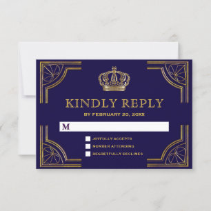 Elegant Blue Gold Ornate Crown RSVP