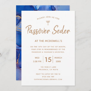 Elegant Blue Gold Passover Seder Invitation