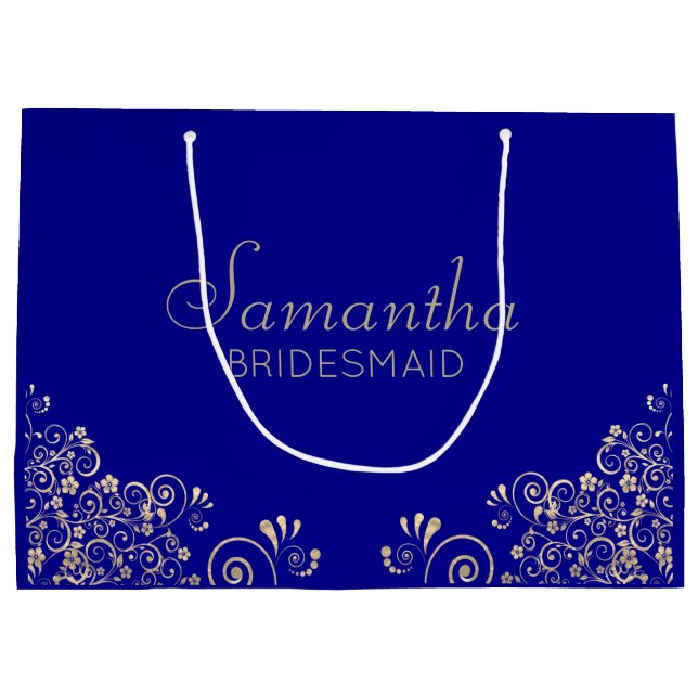 Elegant Blue Gold Personalised Bridesmaid  Large G Gift Bag (Back)