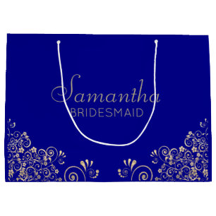 Elegant Blue Gold Personalised Bridesmaid  Large G Large Gift Bag
