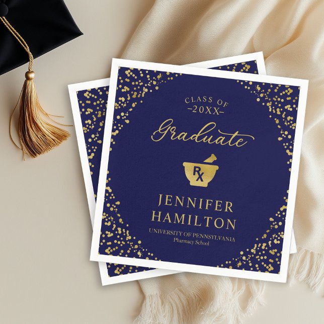Elegant Blue Gold Pharmacy School Graduation Napkin (Creator Uploaded)