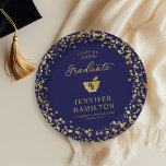 Elegant Blue Gold Pharmacy School Graduation Paper Plate<br><div class="desc">Make your 2025 graduation party unforgettable with this modern suite. Featuring gold confetti on a blue background and elegant calligraphy, it perfectly captures the brilliance of your success. The design can be tailored to meet your specific needs and preferences. Please reach out if you require any colour changes, design modifications,...</div>