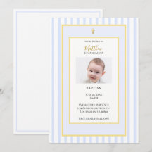 Elegant Blue Gold Photo Baptism Invitation