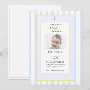Elegant Blue Gold Photo Christening Invitation