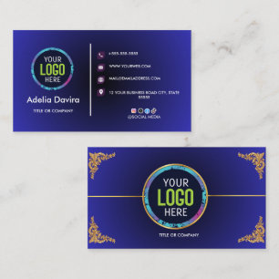 Elegant Blue Gold Professional Business Card