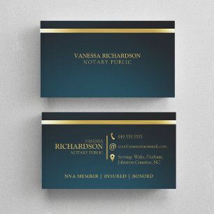 Elegant Blue & Gold Professional Notary Public Business Card