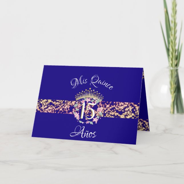 Elegant Blue Gold Quinceanera Celebration Invitation (Front)