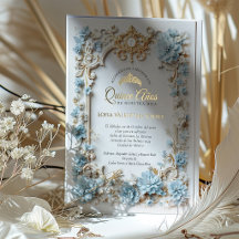 Elegant Blue Gold Quinceanera Spanish Sweet 15